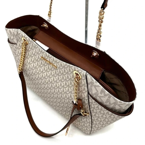 Michael Kors Large Jet Set Travel Chain Shoulder Bag & Trifold Wallet Vanilla - Picture 7 of 14